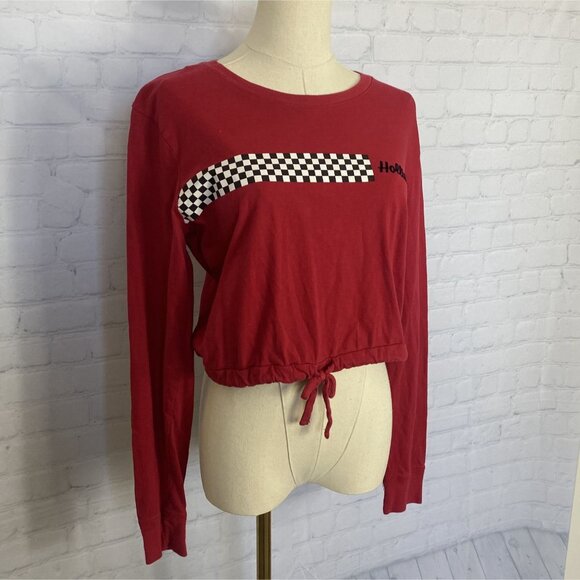 ⭐ 3/$15 Hollister Red Checkered Long Sleeve Crop Top S - Picture 2 of 6